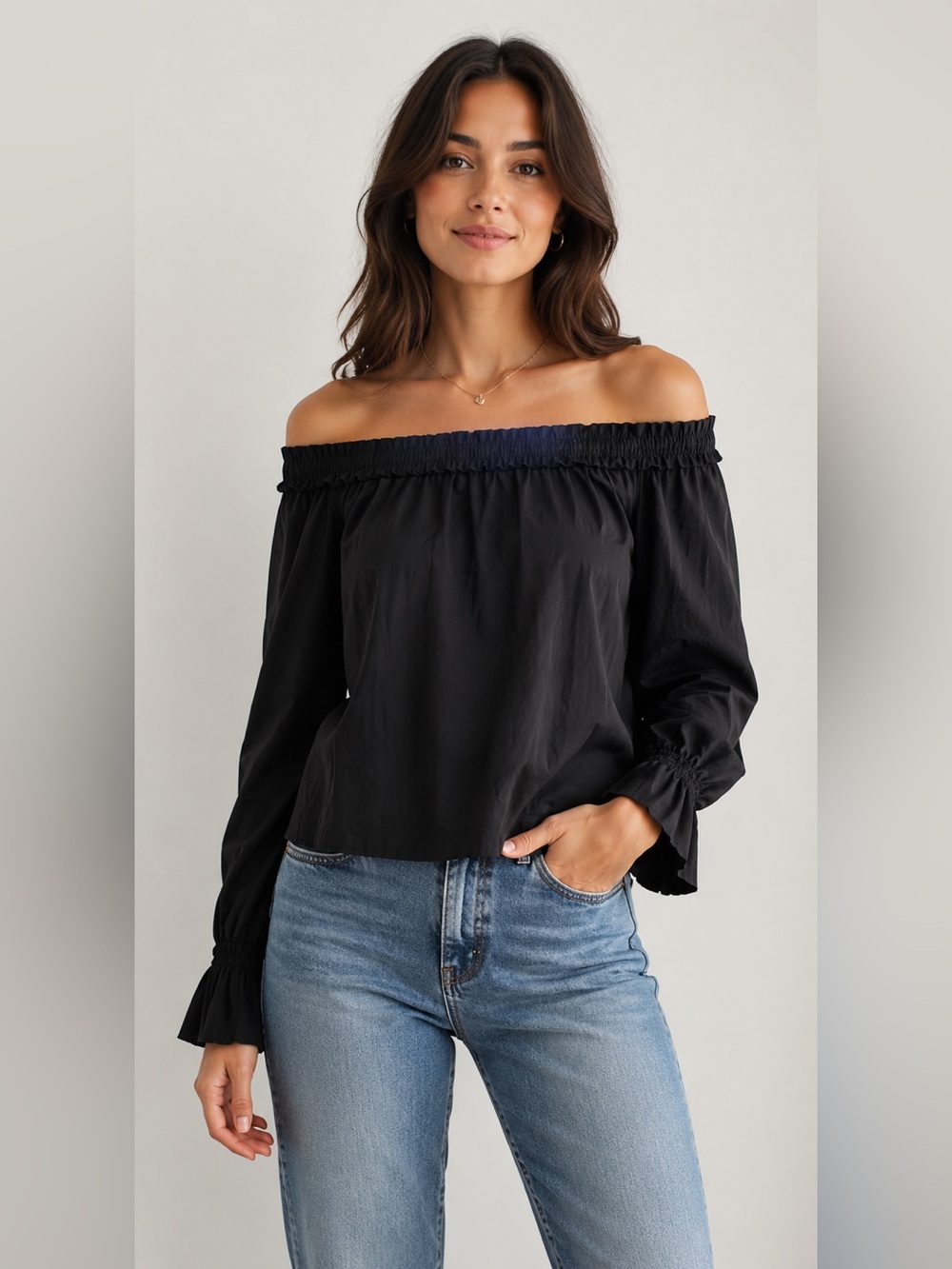Oscar de la Renta Silk Taffeta Off Shoulder Blouse Black size 2P